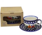 Cup + saucer in a cardx - Polish pottery