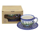 Cup + saucer in a cardx - Polish pottery
